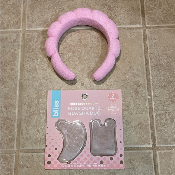 Bliss Other - Bliss Soft Pink headband and 2 pack of rose quartz Gua Sha duo
